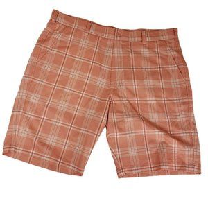 Antigua Mens Golf Shorts 38 Pink Plaid Paradise Flat Front